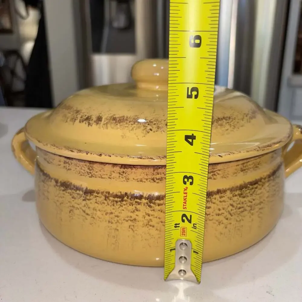 De Silva Yellow Glazed Terracotta Covered Casserole Dish Italy